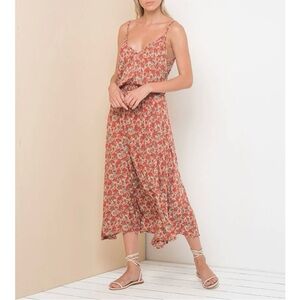 Milk & Roses Alisee Floral Midi Dress Deep V Low Back Cottagecore Boho